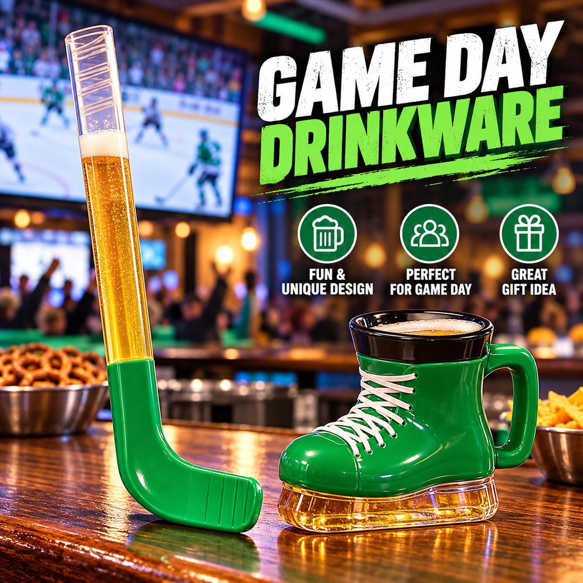 🍻 IceRink™ Hockey Skate Mug & Stick Set – Unique Game Day Drinkware Gift