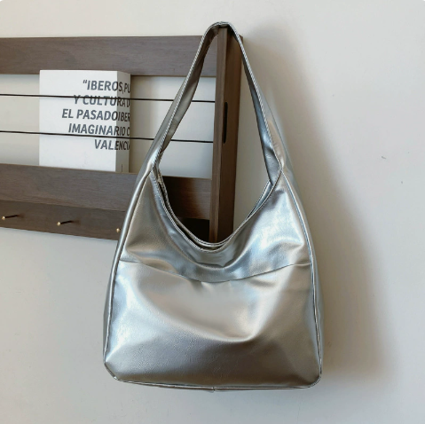 Silver slouch shoulder bag