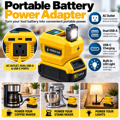 ⚡ PowerHub Pro™ 20V Portable Battery Power Adapter – AC & USB Charging Station