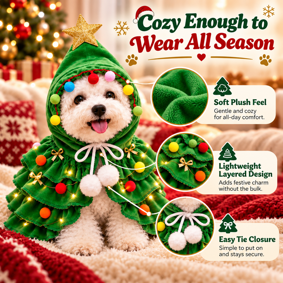 🎄 PawTree™ Christmas Dog Costume – Cozy Holiday Outfit for Festive Photos & Parties