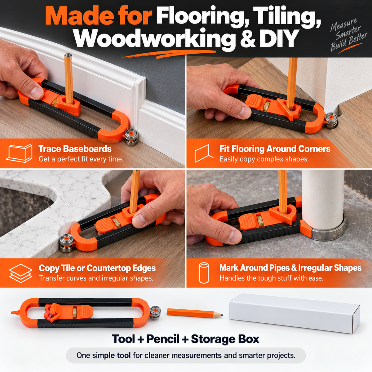 📐 TraceMaster™ Adjustable Contour Tracing Tool – Precision Edge & Shape Copying Scribe for DIY & Woodworking