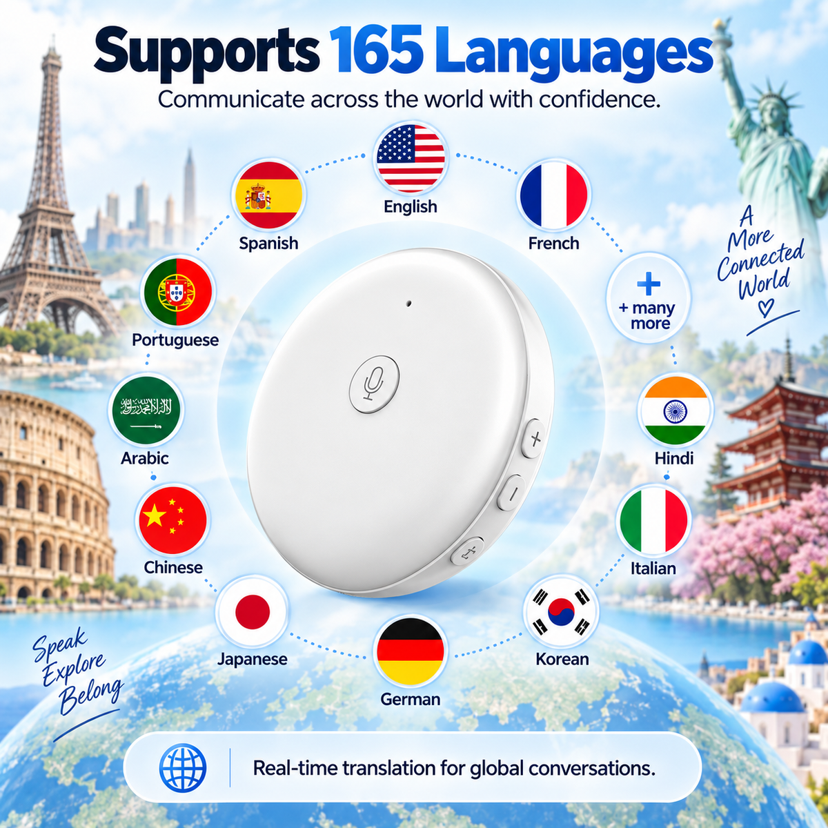 Portable AI Language Translator – 165-Language Two-Way Voice Translator & Speaking Practice Companion
