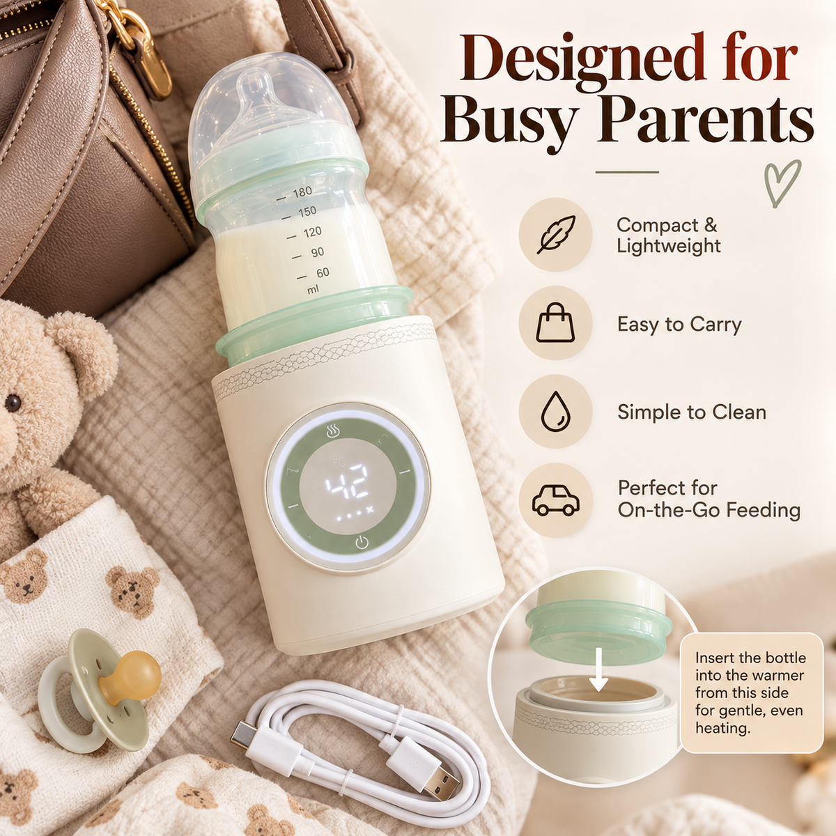 🍼 WarmNest™ Portable Bottle Warmer – Fast & Even Heating for Milk Anywhere