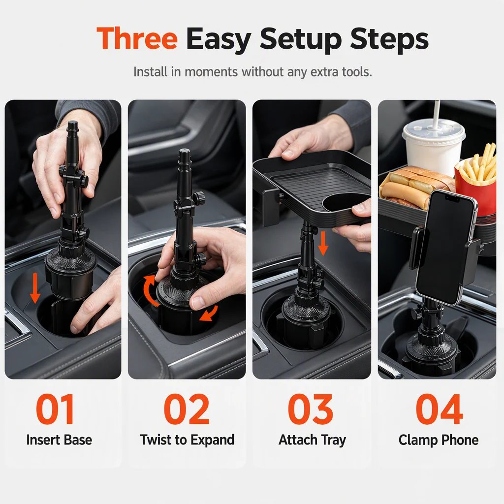 3-in-1 car cup holder phone mount with tray and organizer - product image 7