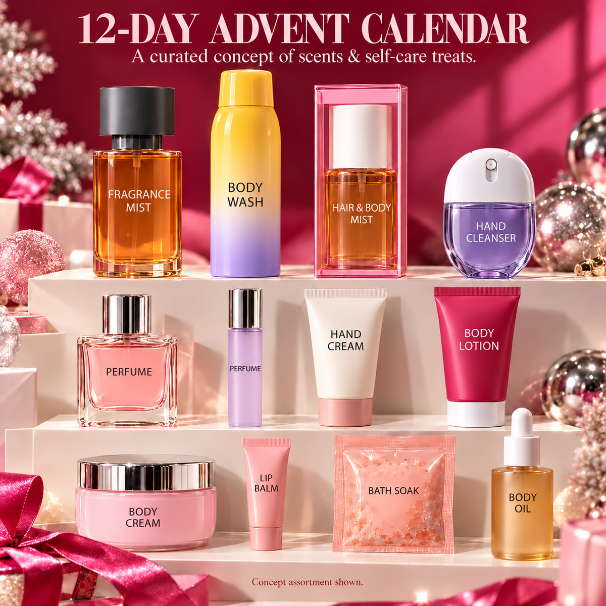 🎄 MerryGlow 12-Day Fragrance & Body Care Advent Calendar