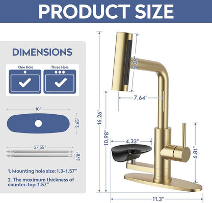 Pull Down Kitchen Faucet with Glass Rinser 4 Spray Modes Kitchen Faucets with Pull Out Sprayer & Cup Washer, High Pressure Single Handle Bar Sink Faucet