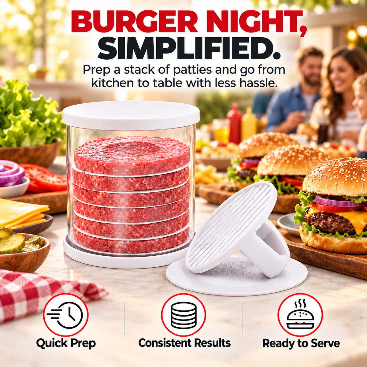 🍔 PattyPro™ Burger Press & Storage Set – Perfect Patties, Ready to Stack