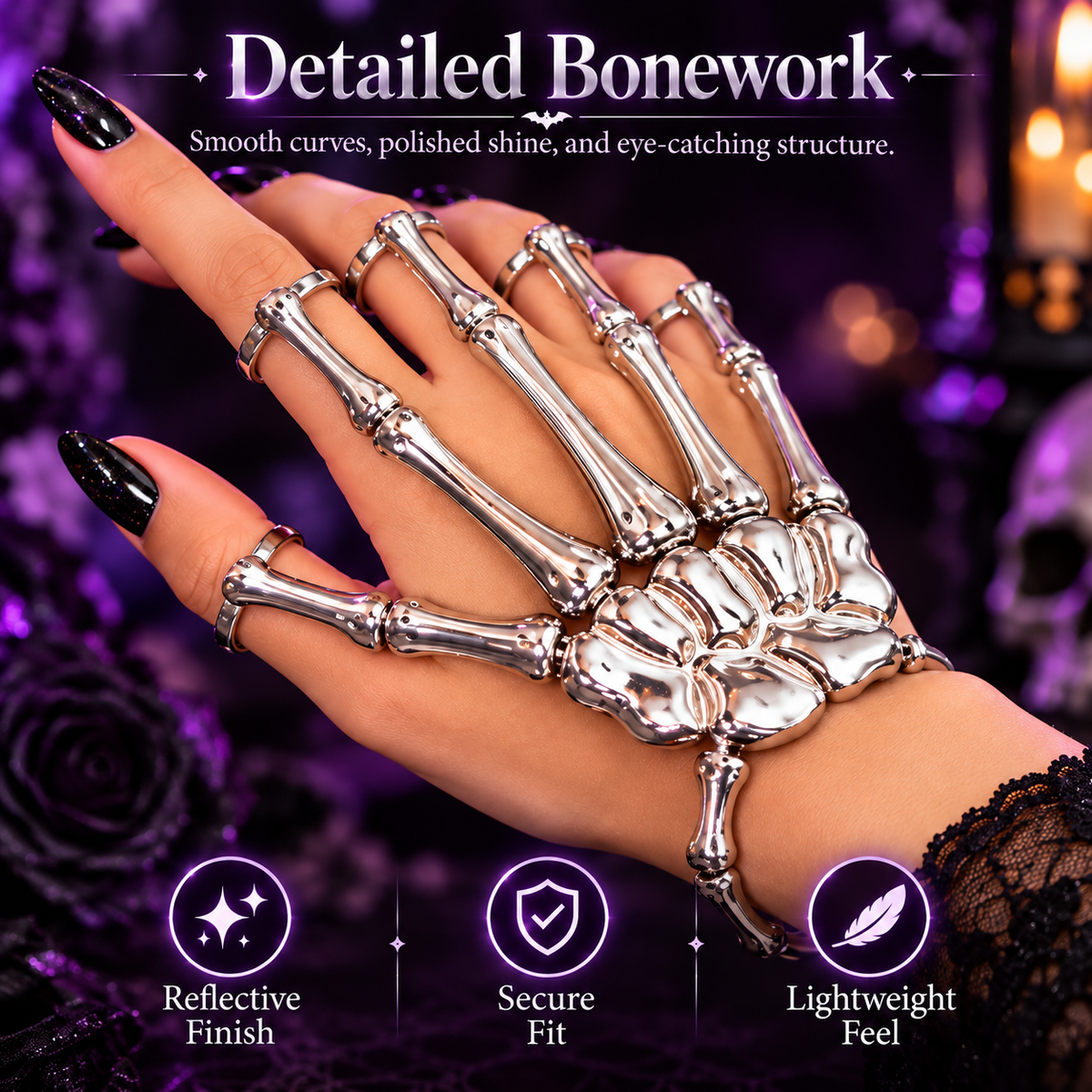 🖤 BoneGlam™ Gothic Skeleton Hand Ring – Halloween Statement Jewelry