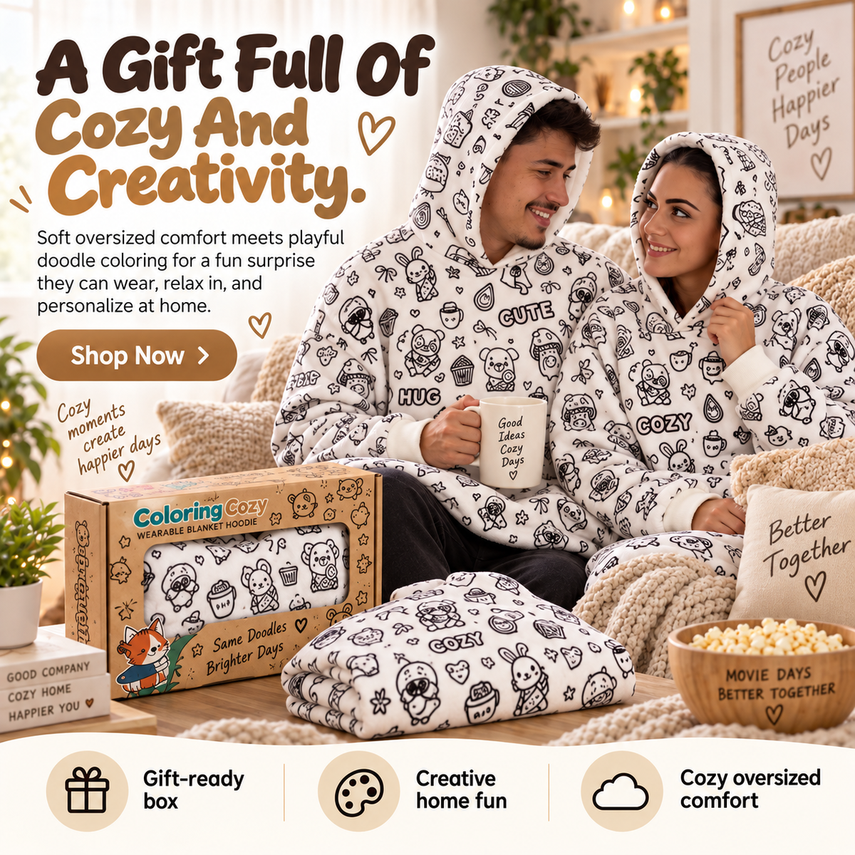 🎨 CozyCanvas™ Color-In Wearable Blanket Hoodie – DIY Coloring Comfort Blanket for Creative Cozy Moments