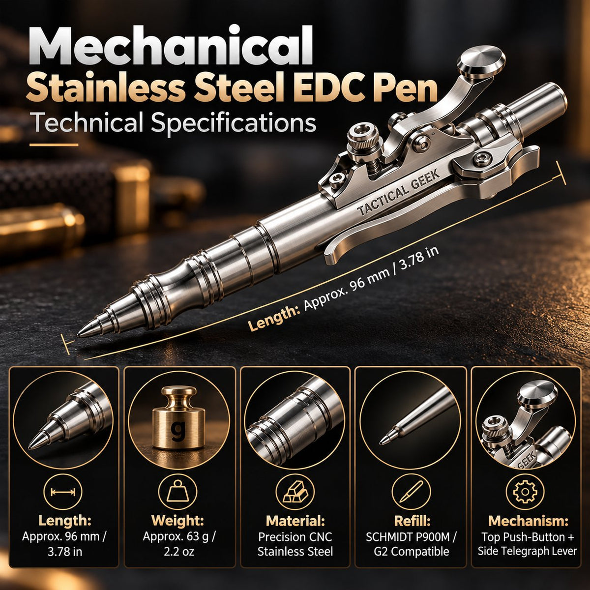 ⚙️ Telegraph-Key Mechanical EDC Pen – CNC Stainless Steel Pocket Pen