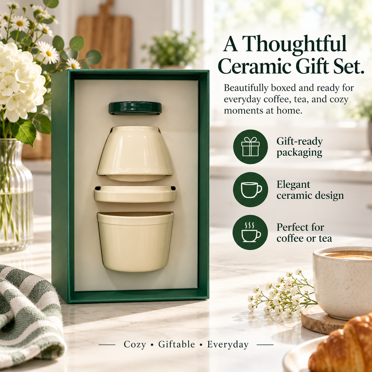 The Perfect Cozy Gift – Elegant Ceramic Coffee & Tea Cup Set with Gift Box, Stylish Stackable Drinkware for Home