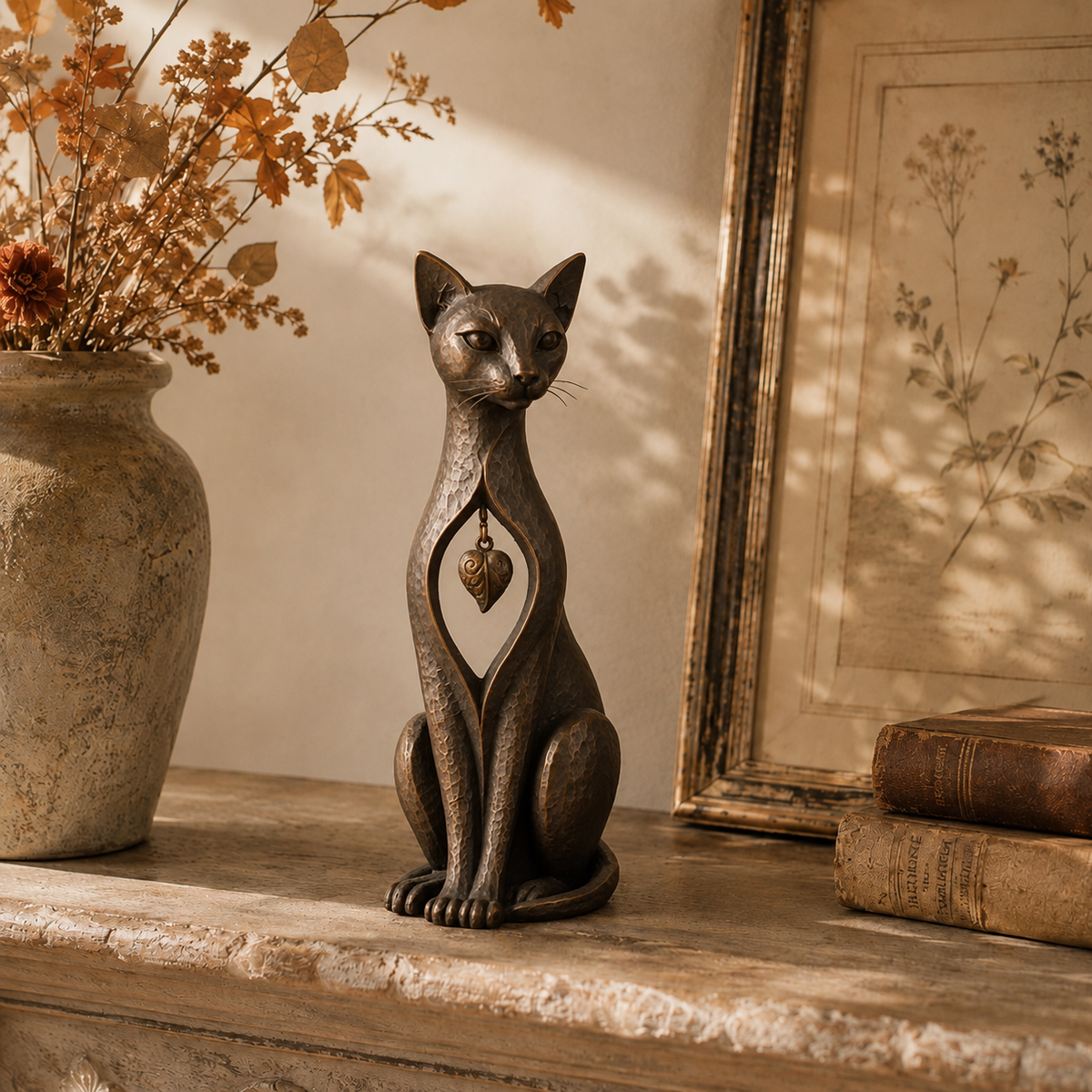 🐱 ❤️Last Day 50% OFF – Heritage Heart Cat Sculpture™ | Vintage Metal Keepsake for Cat Lovers