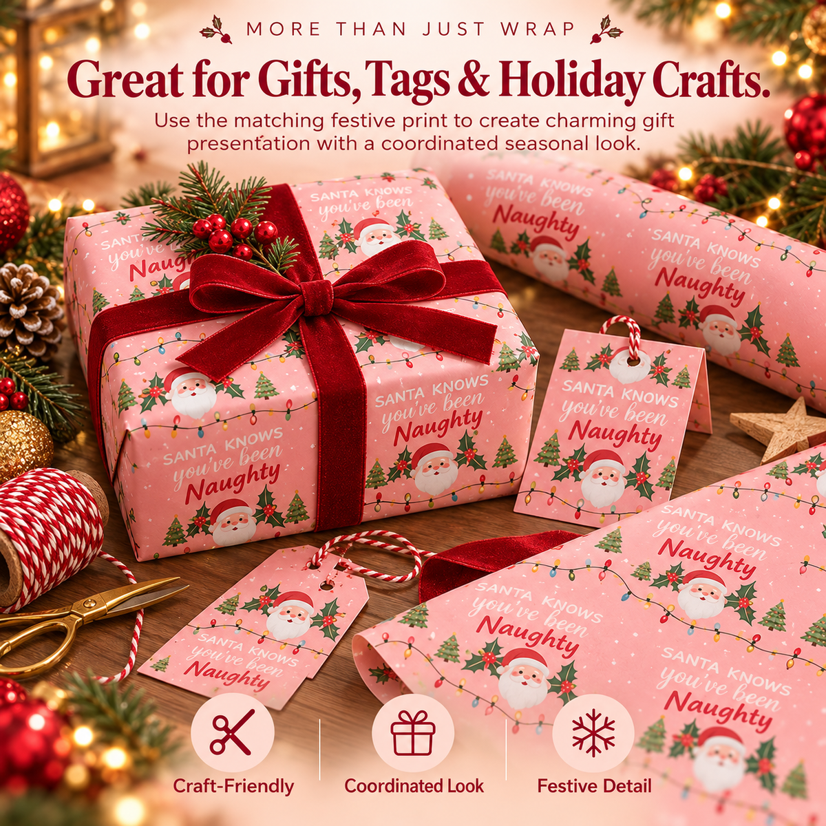 🎅 Pink Christmas Wrapping Paper – Funny Santa Holiday Gift Wrap 🎁