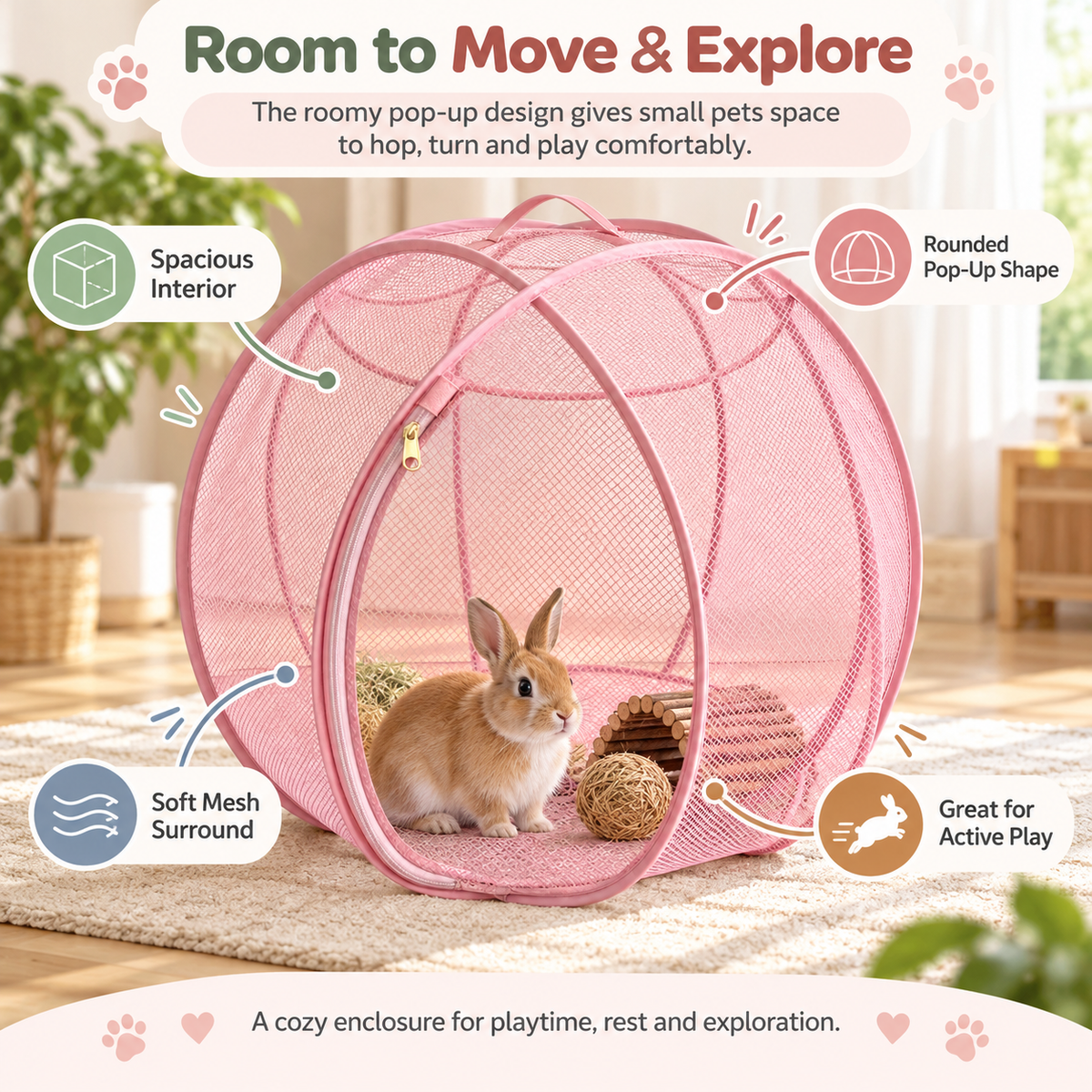 🐾 PetNest™ Portable Mesh Playpen – Foldable Indoor & Outdoor Tent for Small Pets