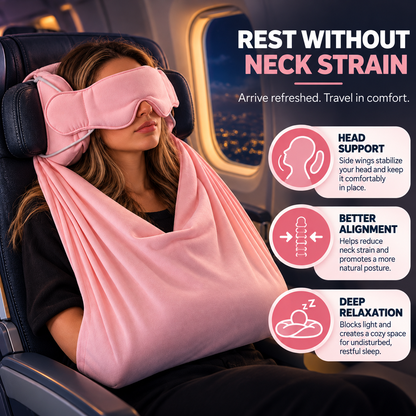 Travel Comfort Sleep Mask – 3-in-1 Airplane Sleeping Hood with Head Support & Light Blocking Eye Mask