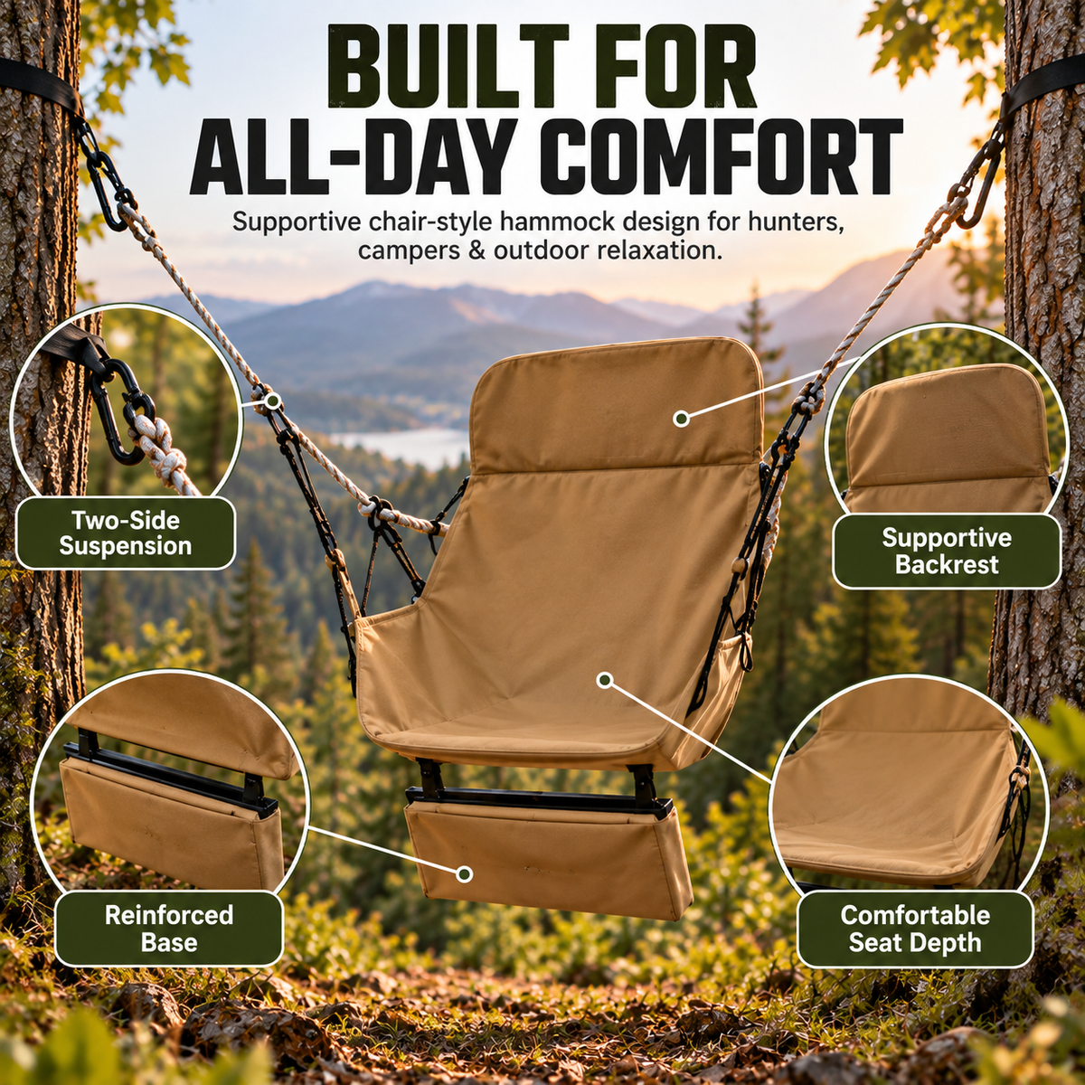 🌲 HuntRest™ Chair-Style Hunting Hammock – Portable Suspended Seat for All-Day Outdoor Comfort