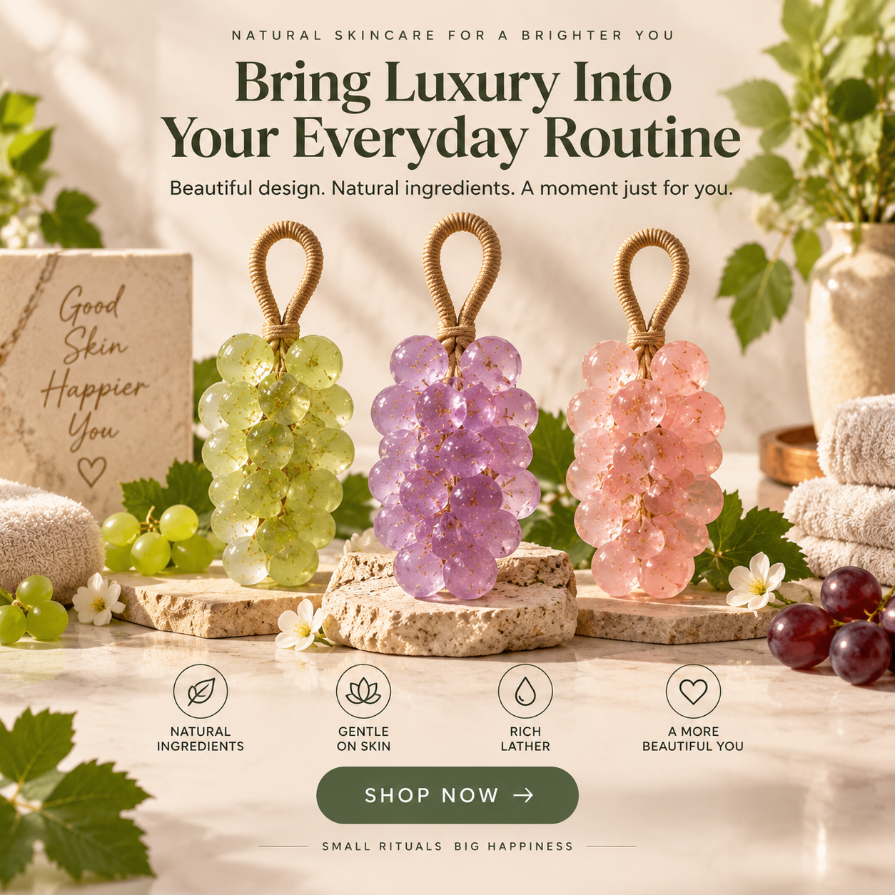 Handmade Grape Soap On a Rope - Natural Gentle Plant-Based Cleanser, Decorative Interesting Shape, Daily Body Care for Adults, Ideal Gift
