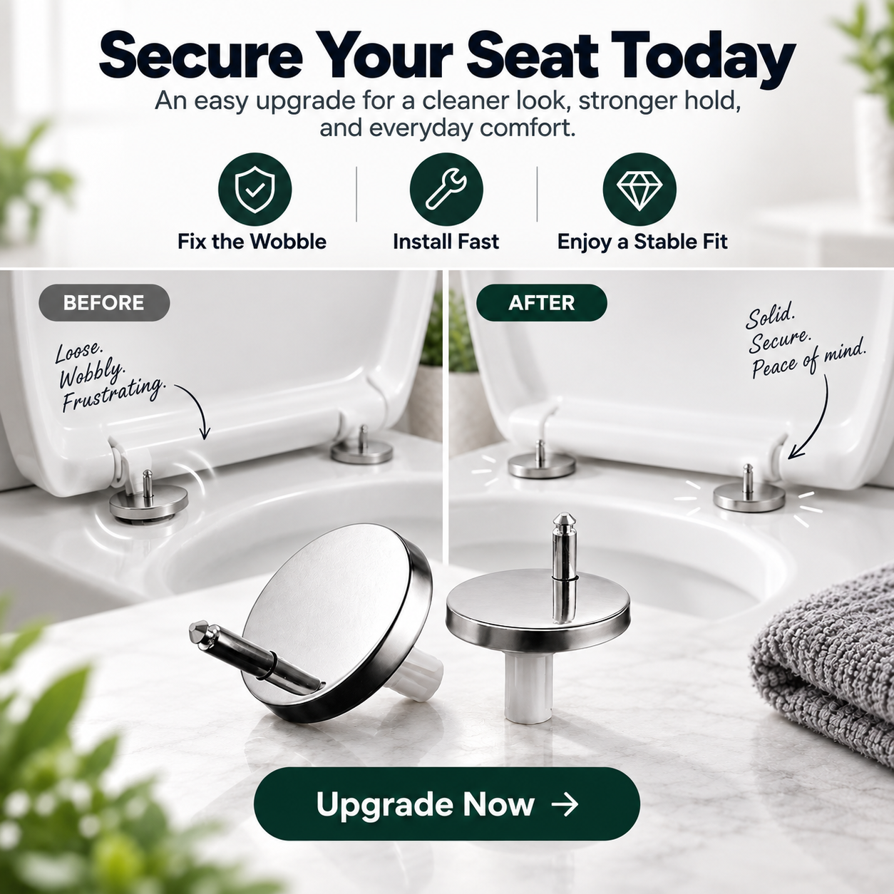 2 Counts Universal Toilet Seat Expansion Screw Bolts, Thickened Stainless Steel, Easy Top-Mount Installation for Loose Toilet Seats,sohochic