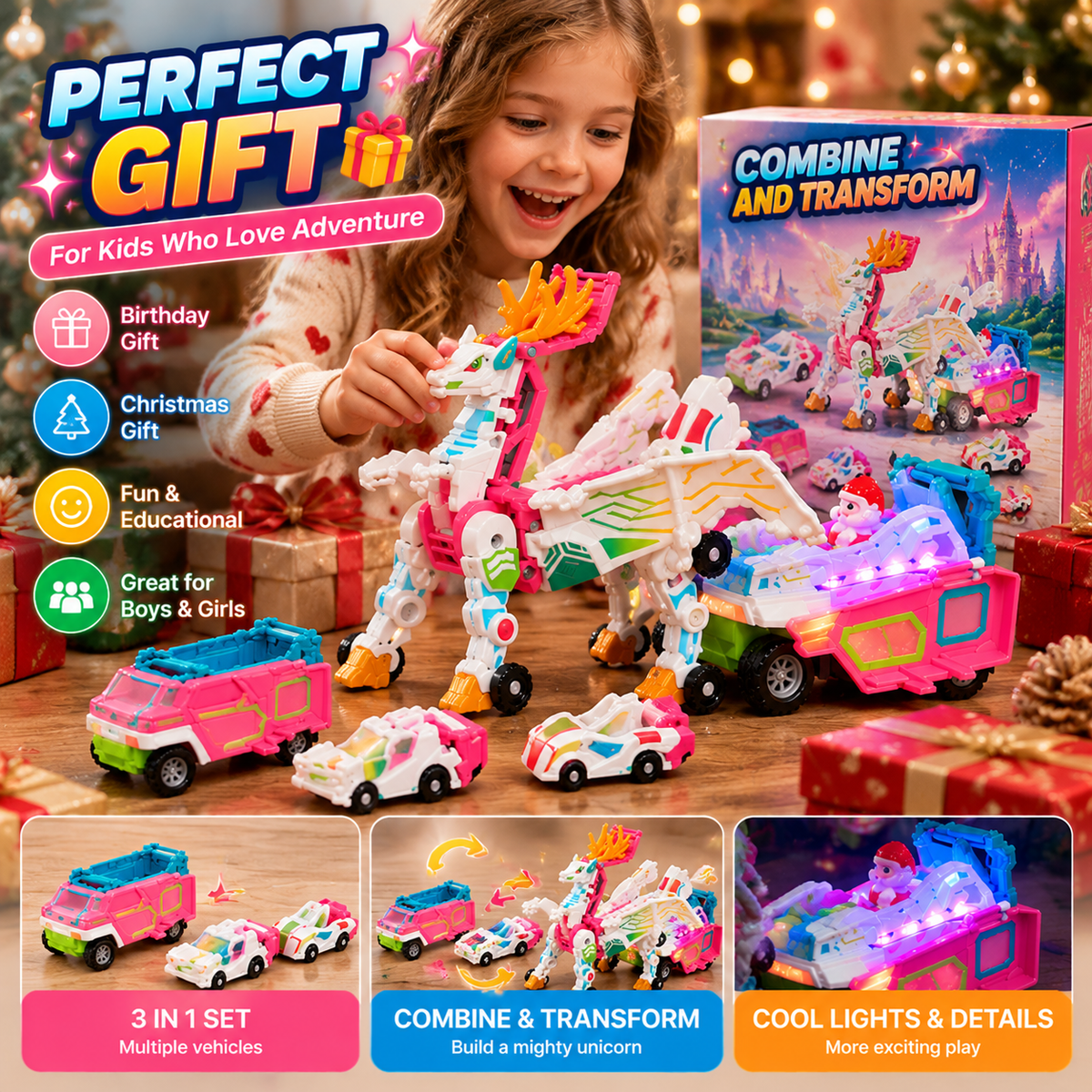 🦄✨ Transforming Unicorn Vehicle Set – Build & Play!