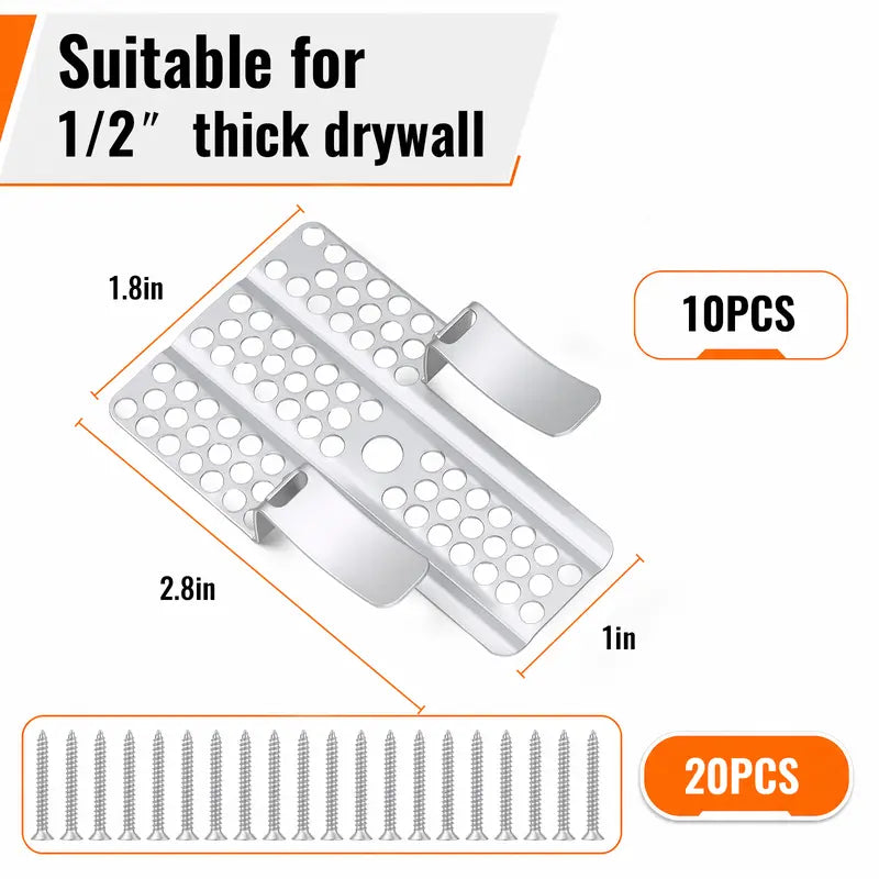 1/2-Inch Drywall Repair Clips with Screws - Professional Metal Drywall Backer Repair Tool Kit, Easy-to-Install Wall Hole & Patching Support Clips for Home Renovation & Sheetrock Repair (1/2 Inch)