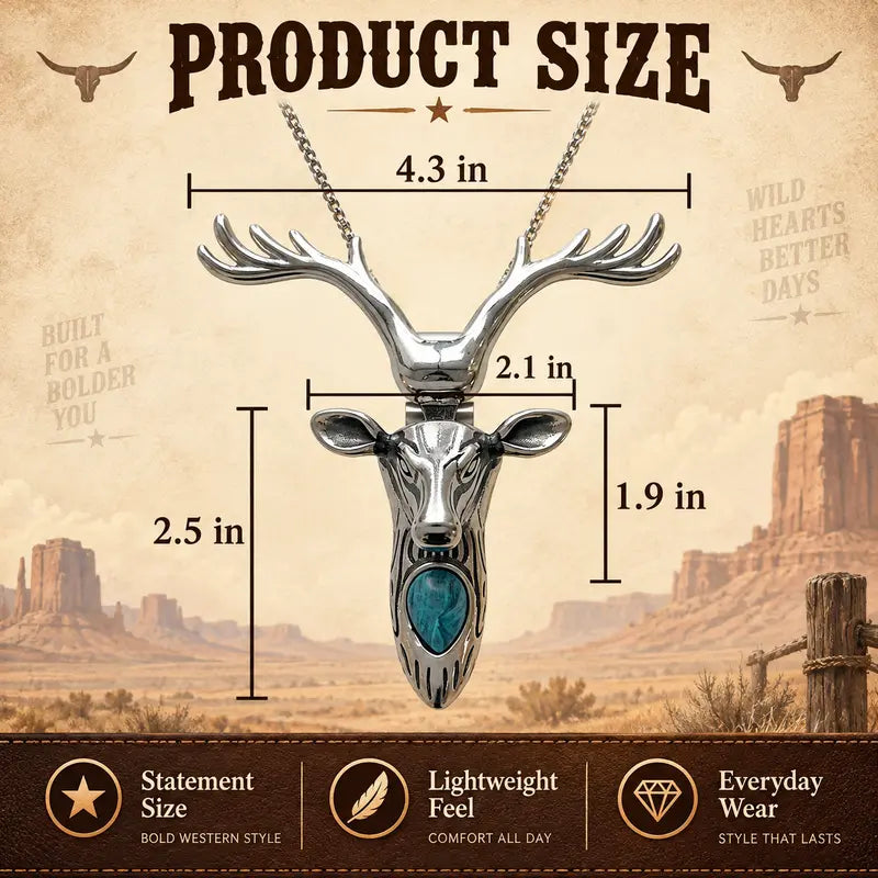 Western Skull Pendant Necklace & Belt Clip, Ram Horn and Deer Designs, Silver & Gold Tone with Turquoise-Style Accent, Cowboy Statement Jewelry Gift