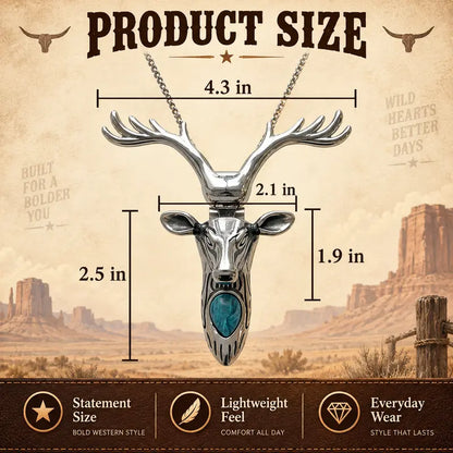 Western Skull Pendant Necklace & Belt Clip, Ram Horn and Deer Designs, Silver & Gold Tone with Turquoise-Style Accent, Cowboy Statement Jewelry Gift