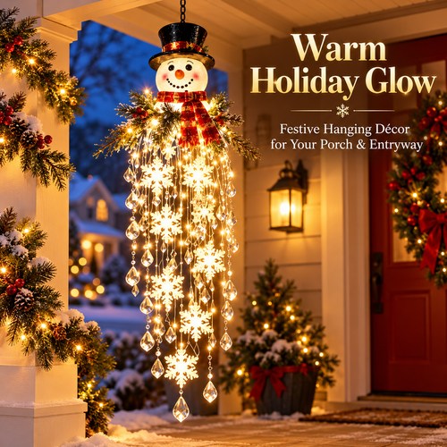Lighted Snowman Christmas Hanging Decor, Warm LED Snowflake Ornament for Porch, Entryway & Holiday Home Decoration