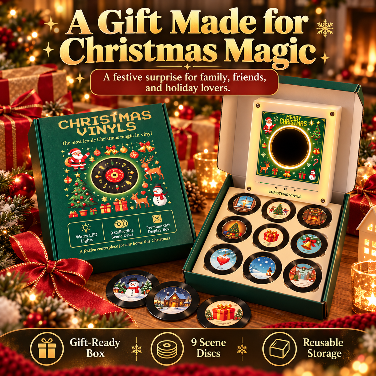 🎄 VinylMagic™ Christmas Record Player Light A Retro Holiday Experience With Music, Light & Christmas Magic