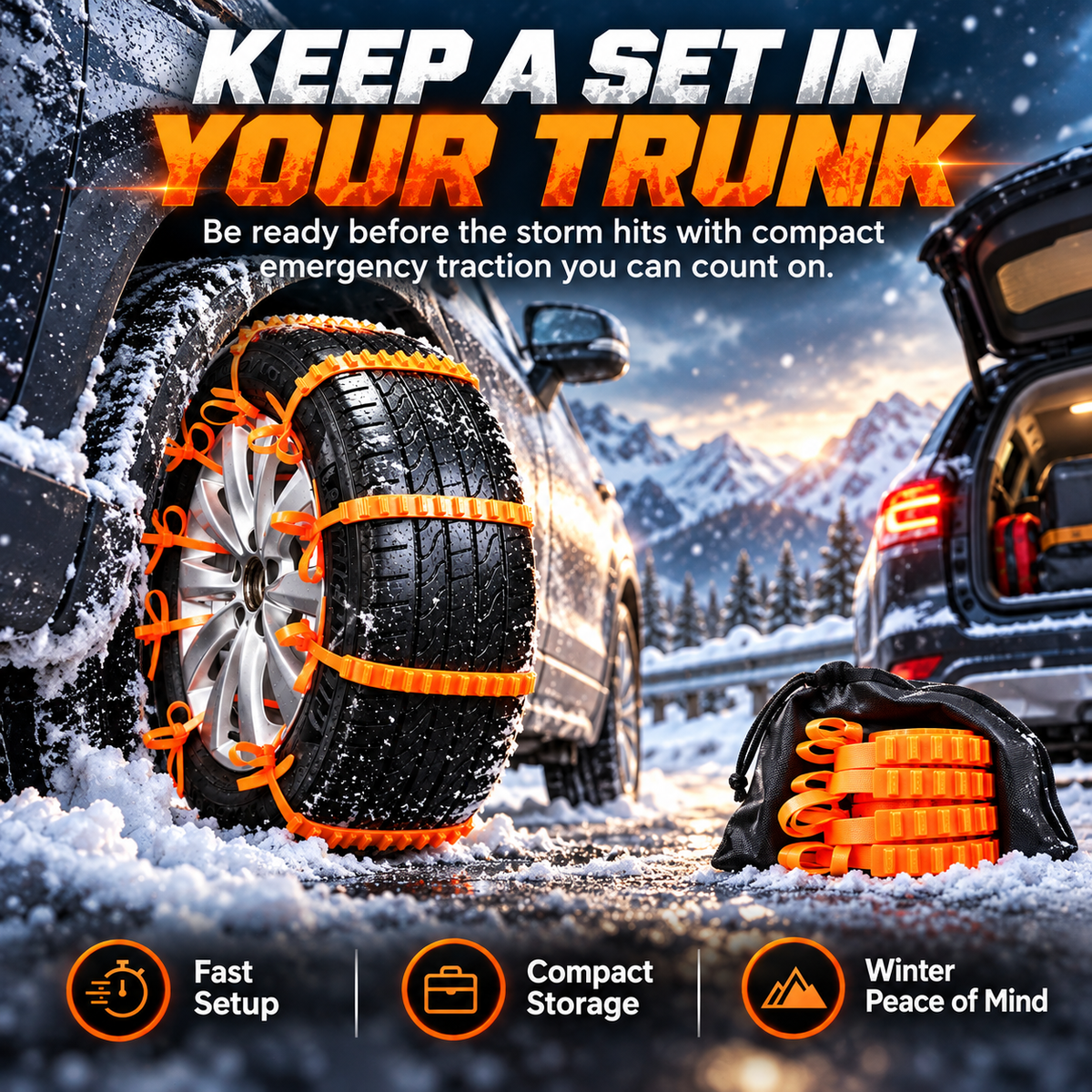 ❄️ IceGrip™ Emergency Snow Traction Straps – Quick-Install Tire Grip for Snow & Ice