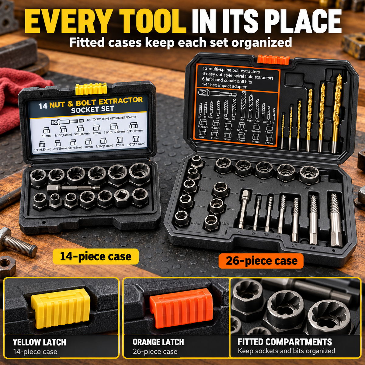 🔧 BoltBreaker™ Extraction Tool Set – 26-Piece Stuck Bolt & Screw Remover