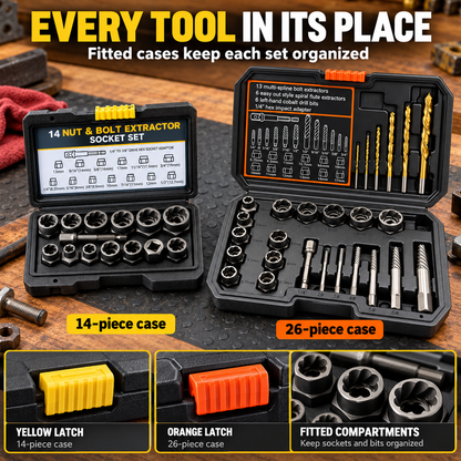 🔧 BoltBreaker™ Extraction Tool Set – 26-Piece Stuck Bolt & Screw Remover