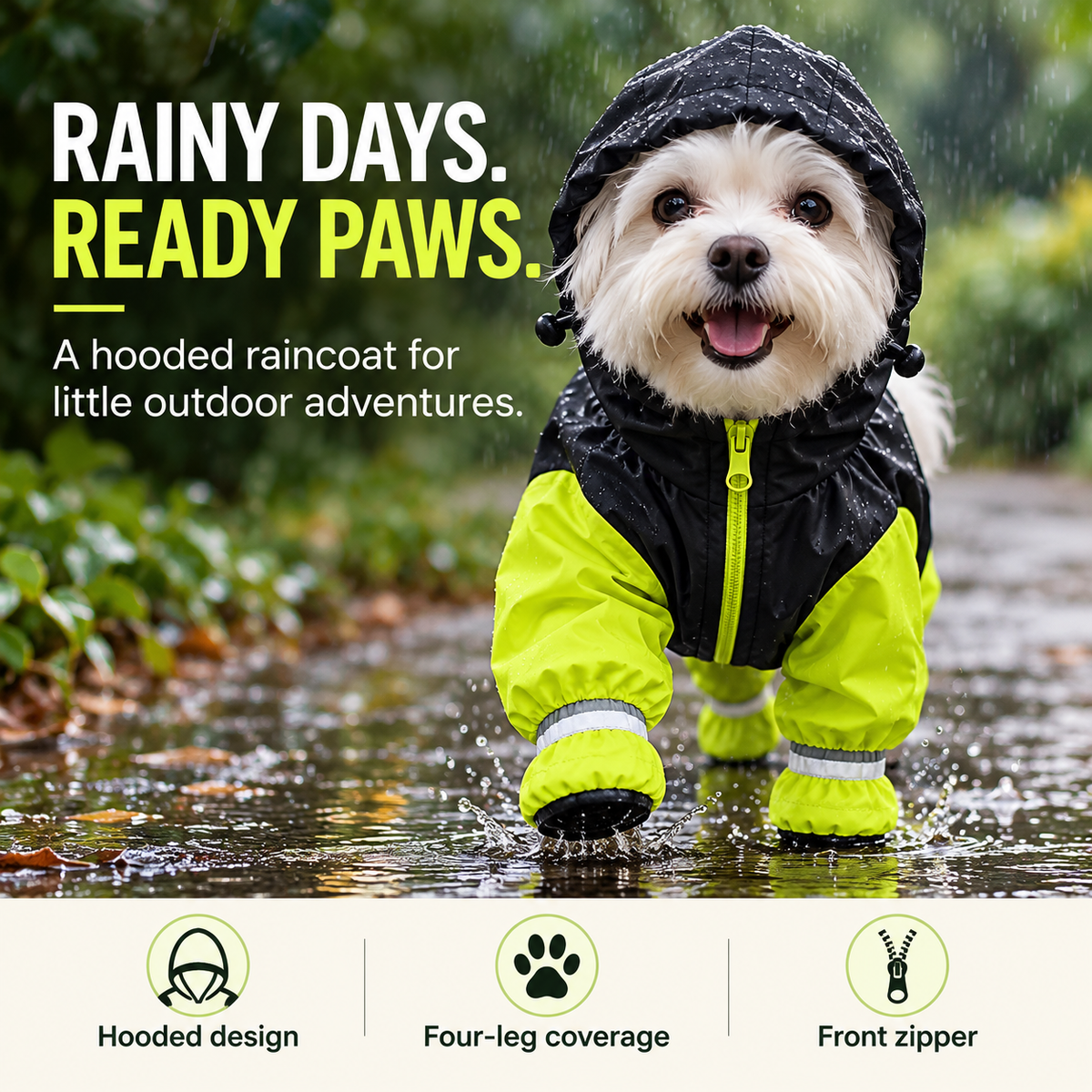 🐾 RainPaw™ Waterproof Dog Raincoat – Hooded 4-Leg Protection