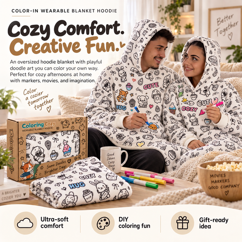 🎨 CozyCanvas™ Color-In Wearable Blanket Hoodie – DIY Coloring Comfort Blanket for Creative Cozy Moments