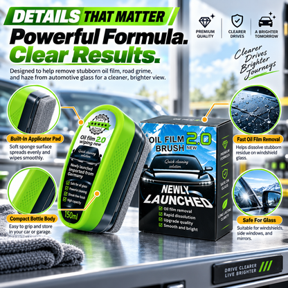 Car Windshield Oil Film Remover, Glass Cleaning Brush with Built-In Cleaner, Streak-Free Auto Glass Cleaner for Windshield, Windows & Mirrors, Easy Visibility Restorer