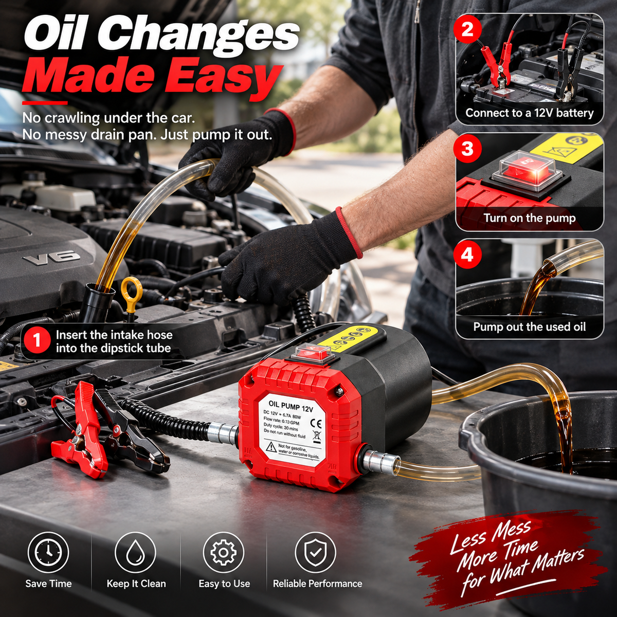 🔥 🔧 12V 80W Electric Oil Extractor Pump – Fast, Cleaner Oil Changes