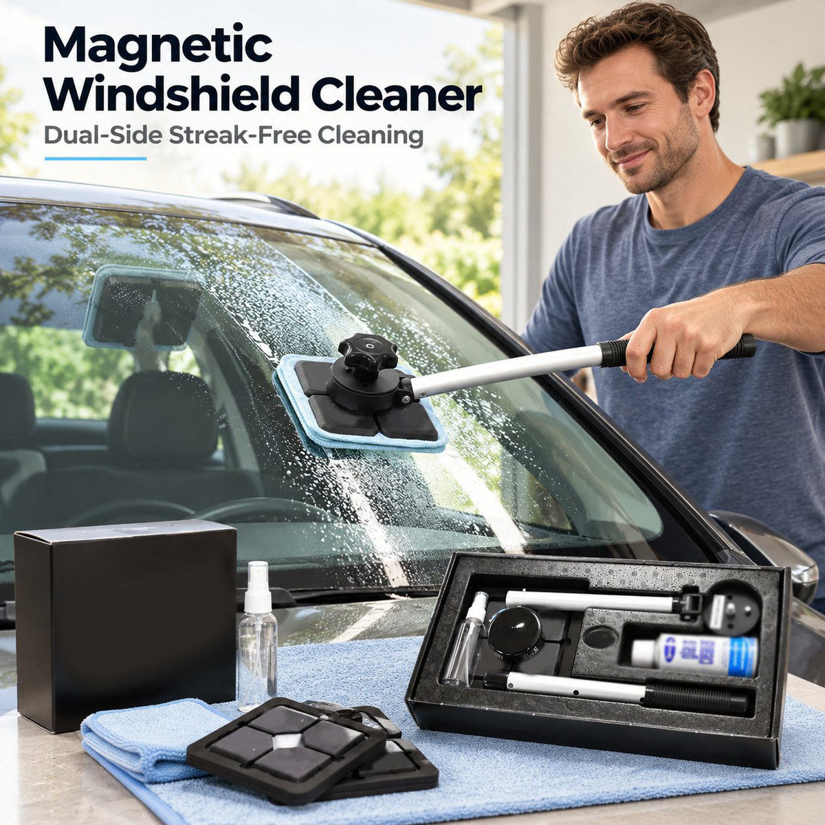 Dual Magnetic Windshield Cleaner Kit – Auto Glass Cleaning Tool