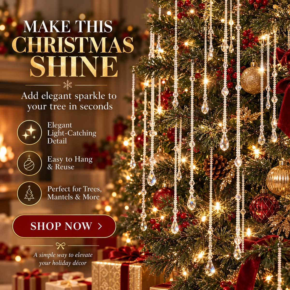 ✨ Crystal Beaded Christmas Garland – Elegant Holiday Sparkle