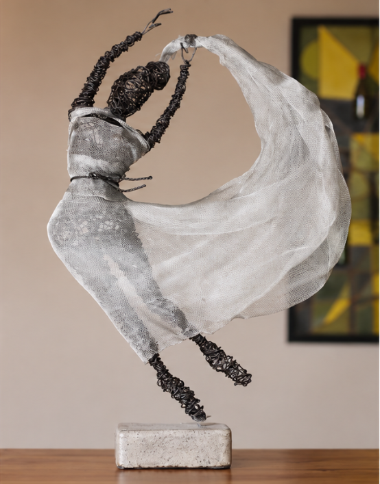 Handmade Wire Dancer Sculpture, Elegant Ballet Lady Figurine, Modern Metal Art Statue for Living Room Decor, Unique Gift for Home Office