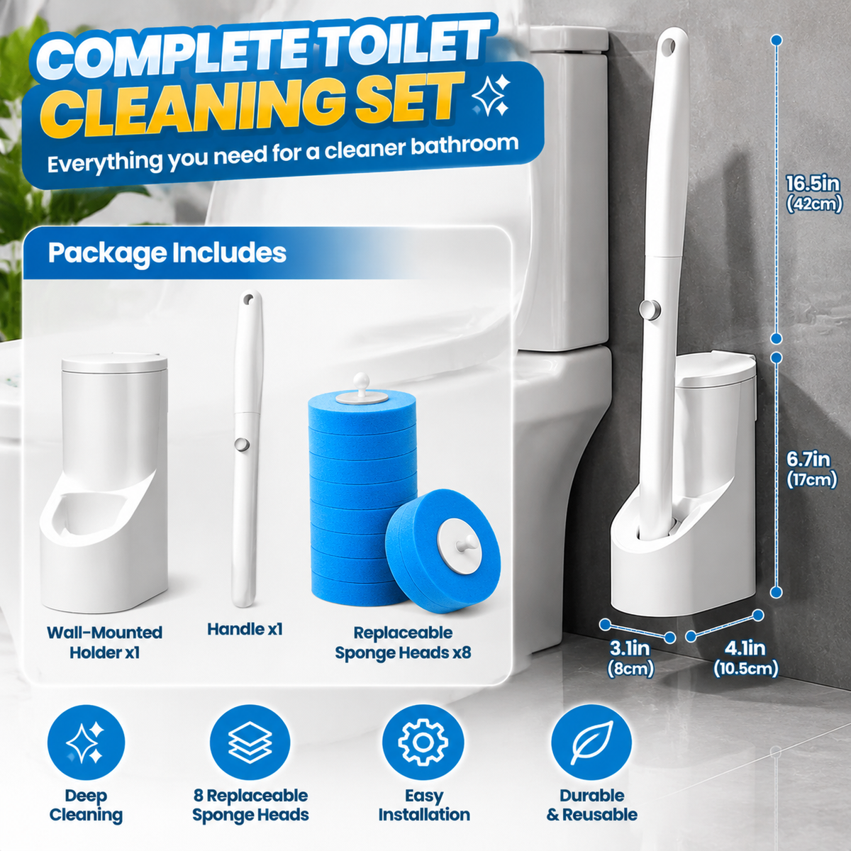 🚽 CleanNest™ Wall-Mounted Toilet Brush Set – 8 Refill Heads