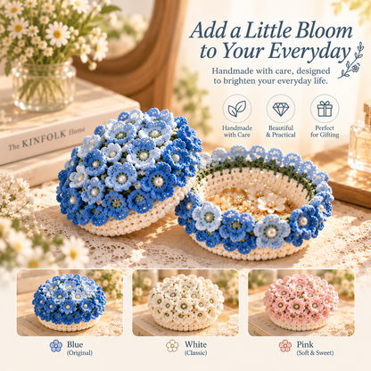 Handmade Crochet Flower Jewelry Bowl with Lid