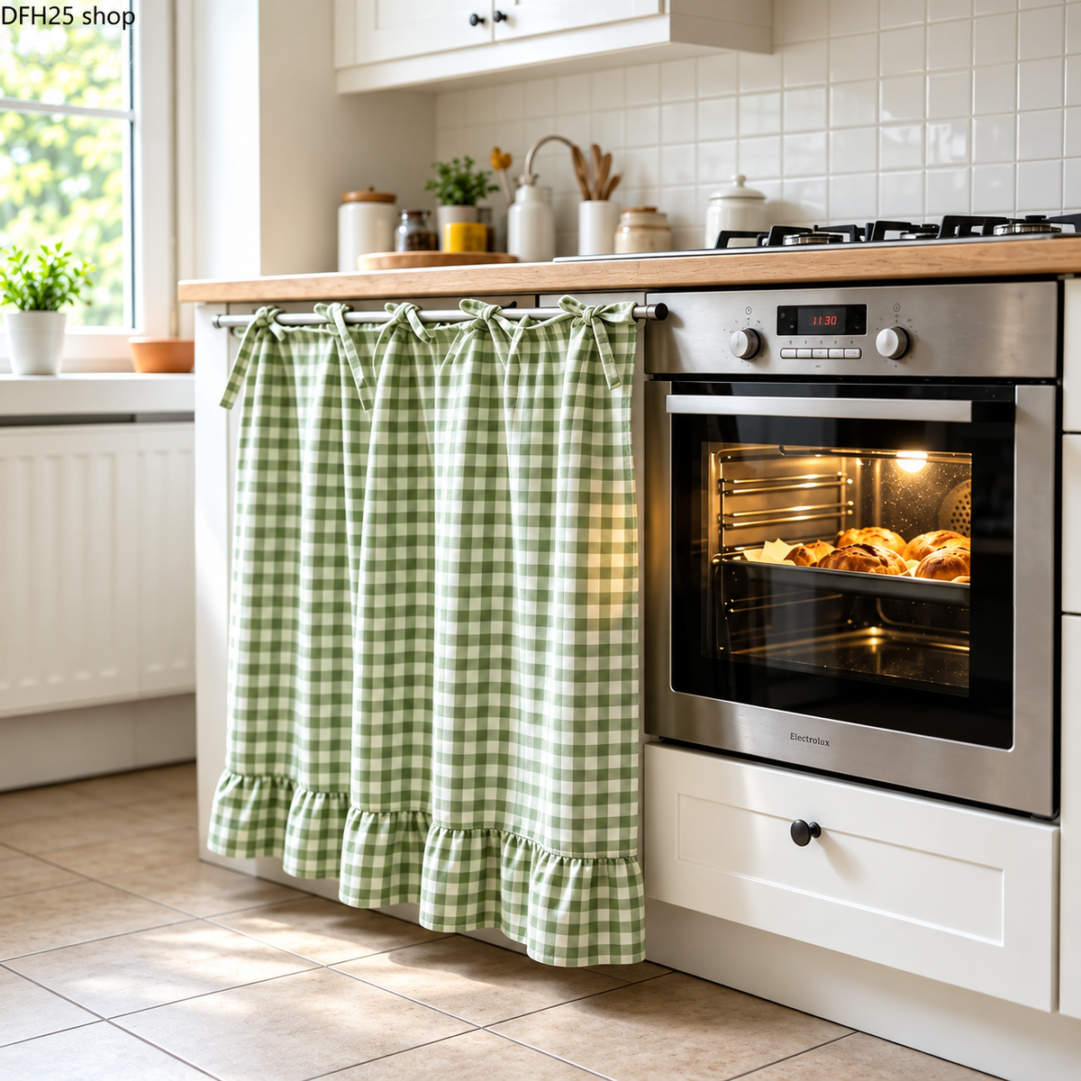 2026 Farmhouse-Style Stove Curtain, Gingham Grid Ruffle-Edge Tier Curtains, Rural Short Window Valance, Home Kitchen Dust Cover, Plaid Floral Window Treatments, Aesthetic House Decor, Unique Room Decor