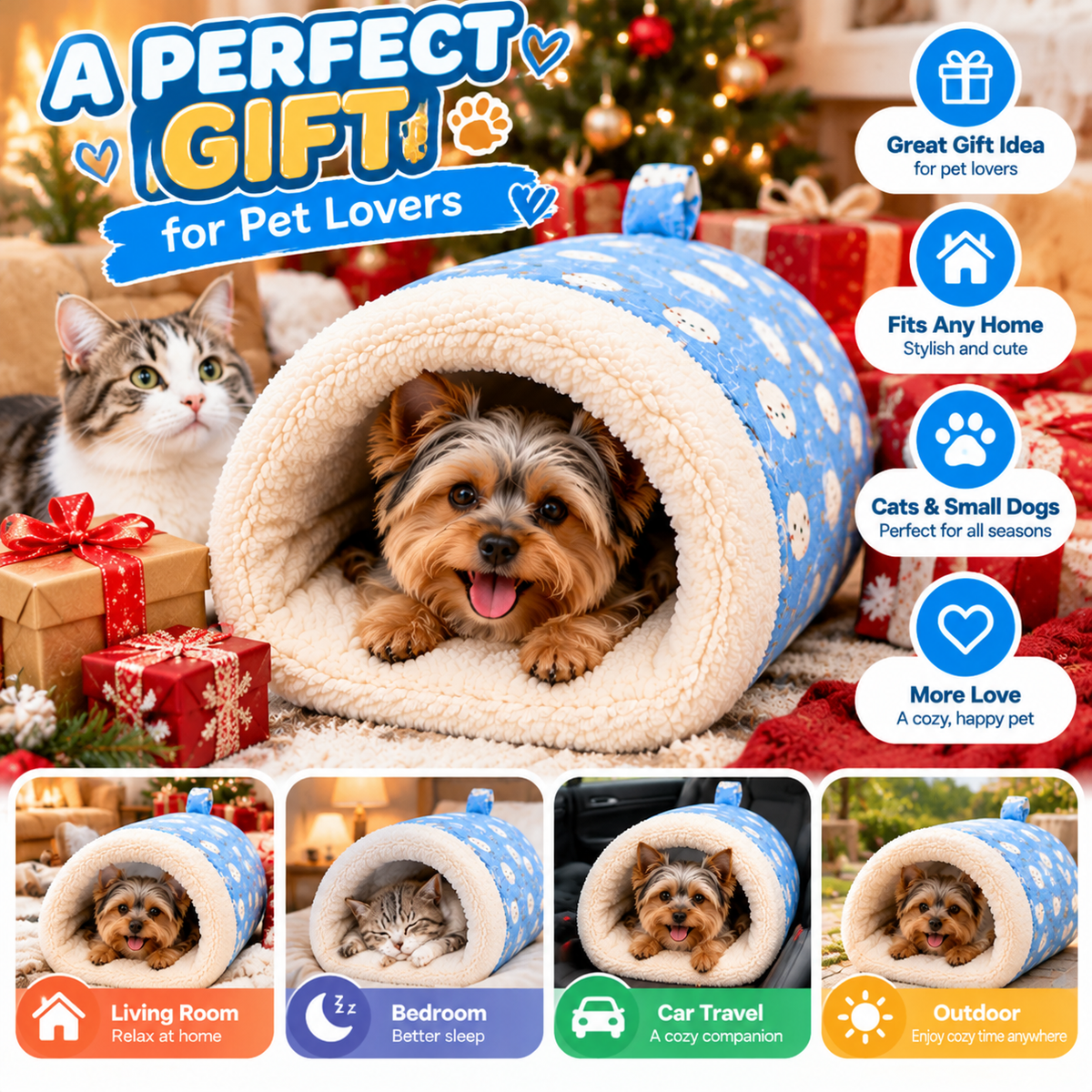 🐾 CozyPaws™ Plush Pet Tunnel Bed – A Snuggly Hideaway