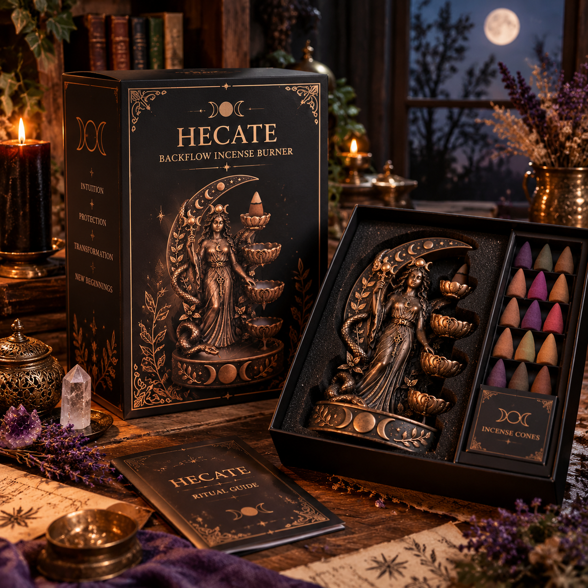 Hecate™ Backflow Incense Burner – Mystical Goddess Smoke Waterfall
