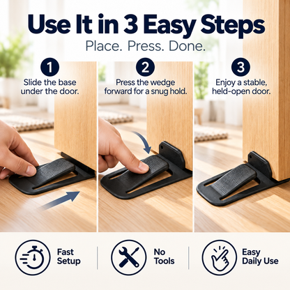GripLock™ No-Drill Door Stopper — Low-Profile Repositionable Interior Door Holder