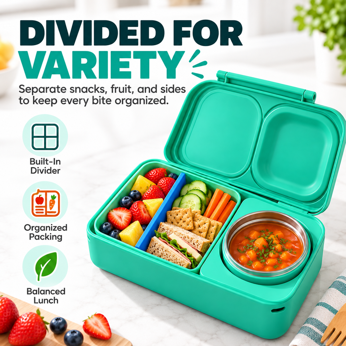 🍱 FreshMate™ Insulated Bento Lunch Box – 2-in-1 Meal & Snack Container