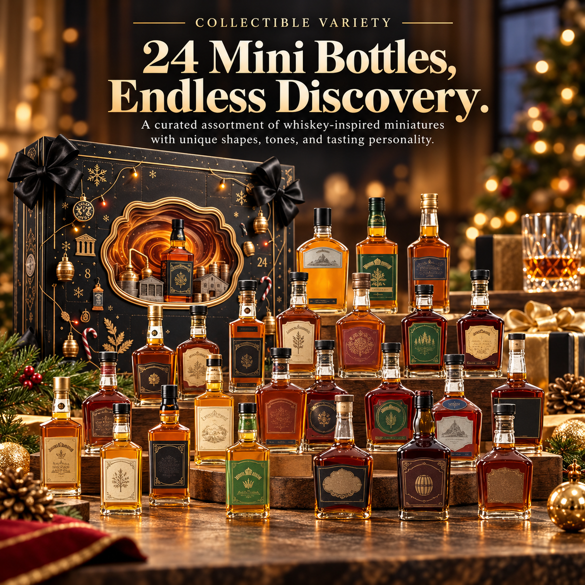 24-Day Whiskey Advent Calendar 2026, Premium Holiday Countdown Gift Box with Collectible Mini Bottles, Festive Christmas Whiskey Gift for Men, Dads, Husbands & Whiskey Lovers