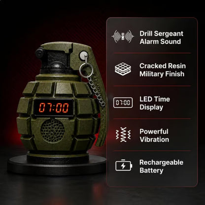 Grenade Alarm Clock with Interactive Safety Ring Deactivation; Military Tactical Style with Powerful Sound Alarm for Men and Teens