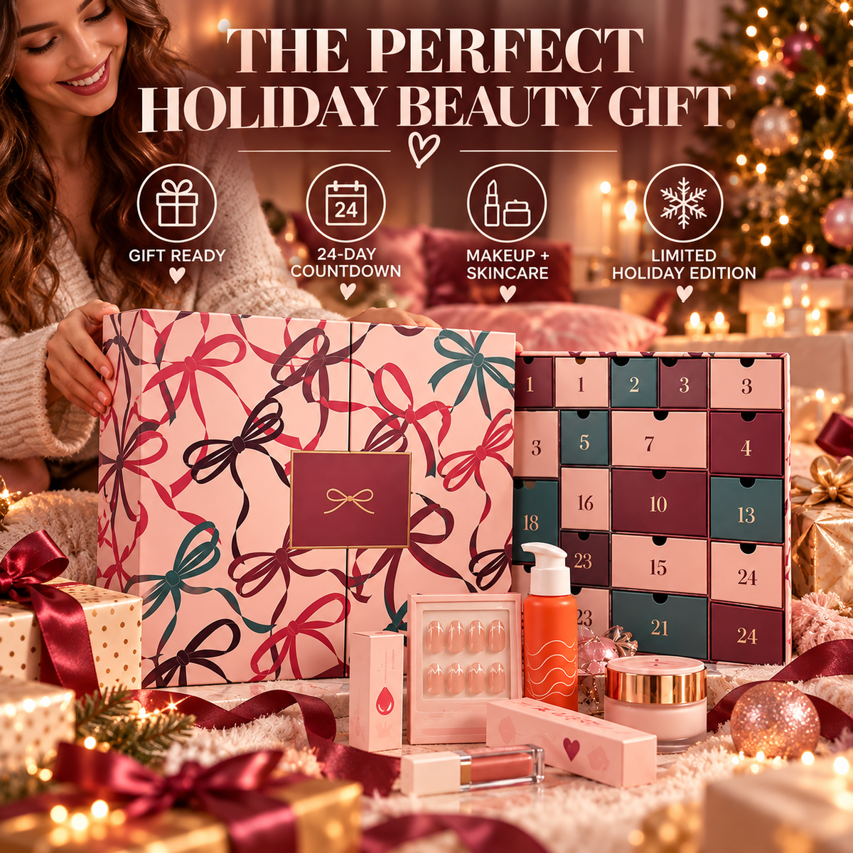 🎁 24-Day Beauty Advent Calendar – Luxury Makeup & Skincare Christmas Gift Set