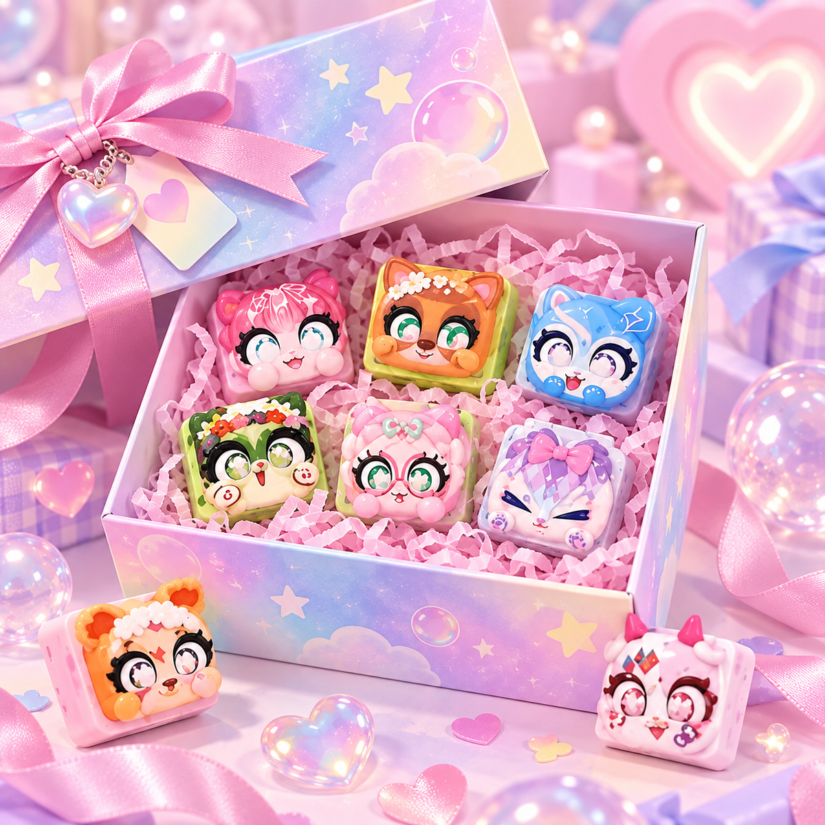 Cute Cat Mini Keyboard Toy – Kawaii Animal Keycap Fidget Toy, Adorable Desk Decor & Fun Gift for Kids, Teens and Cat Lovers