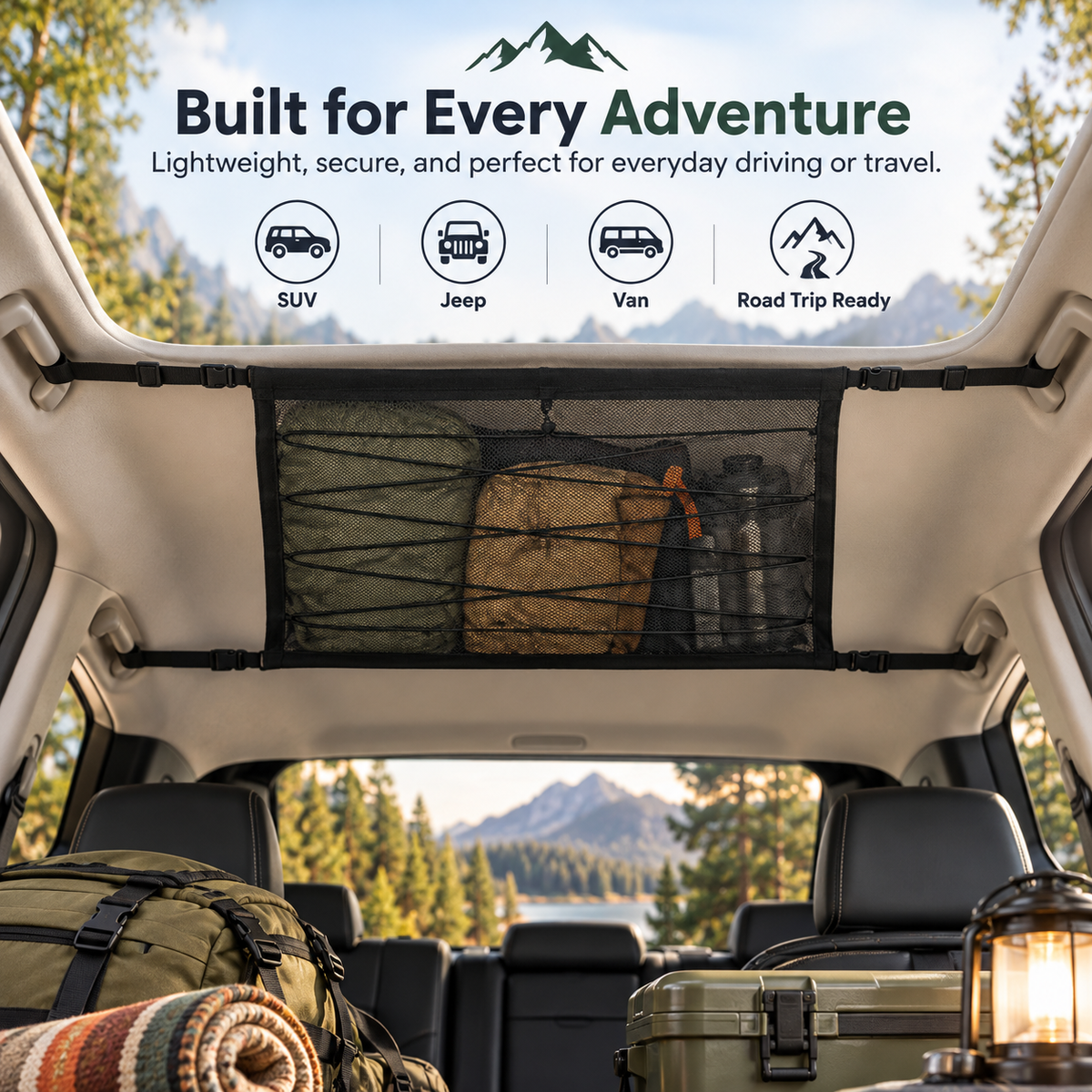 🚙 RoofVault™ Large-Capacity Car Ceiling Storage Net – Reinforced Overhead Cargo Organizer